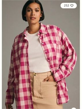 Anthro The Bennet Buttondown Shirt by Maeve: Buffalo Check Cotton Pink L